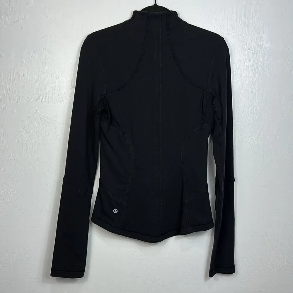 Lululemon Athletica Black Full Zip Long Sleeve Thumbholes Jacket Size 6